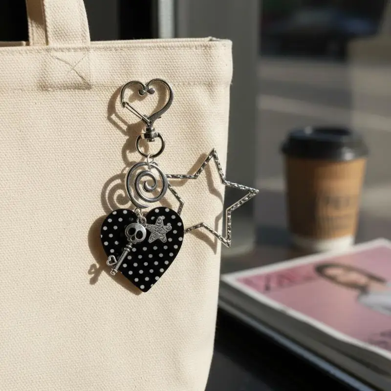 Y2K Stern-Herz-Polka-Dot-Anhänger Punk Koreanische Mode Schlüsselanhänger Schmuck Taschenanhänger Accessoires