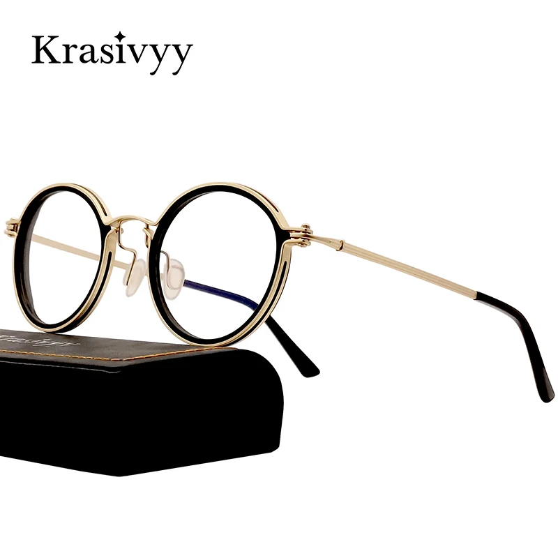 

Krasivyy Vintage Titanium Eyeglasses Frame Men Round Myopia Prescription Glasses Women Retro Optical Luxury Italy Brand Eyewear