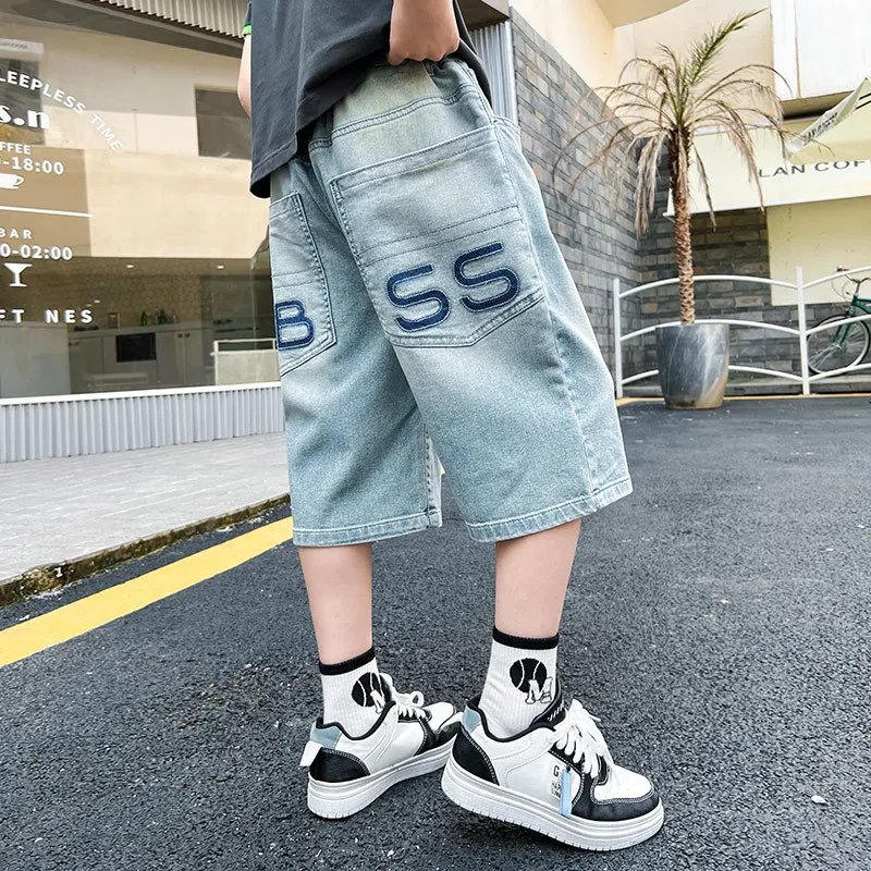 New Summer Teenage Boys Denim Shorts Classic Light Blue Thin Style