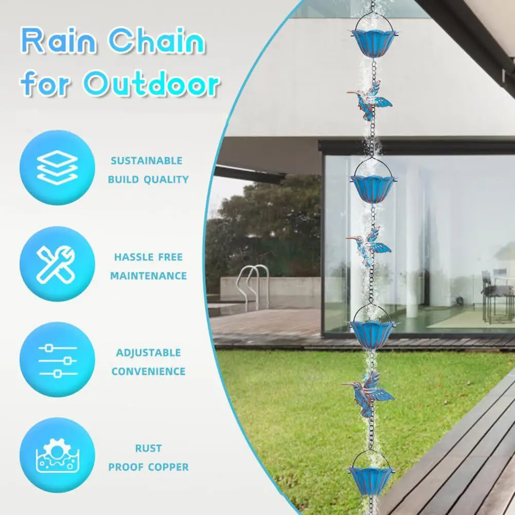 Hummingbird Rain Chain Rust-Resistant Decorative Eaves Hanging Rain Catcher Bell Catcher Chain Replacement Downspout