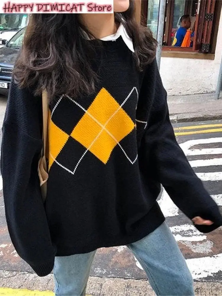 

Women Knitted Jumper Sweater Fashion Oversized Pullovers Ladies Winter Loose Sweater Korean College Style Sueter Mujer