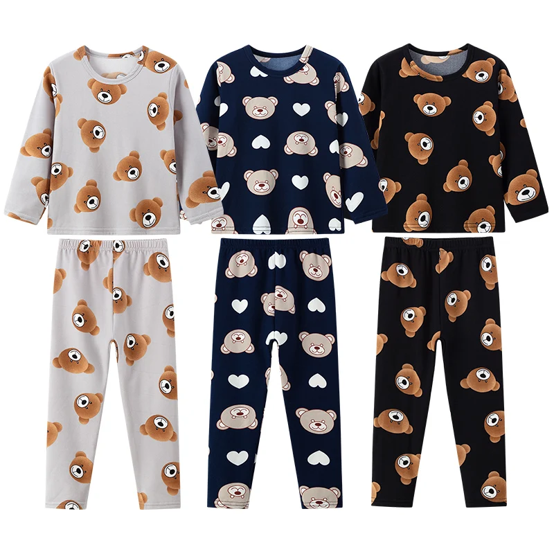 2-piece 2024 new autumn children's cute bear long-sleeved trousers suit boy leisure and comfortable home cover girl Joker pajama 2
