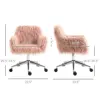 Swivel Faux Fur Office Chair, Vanity Chair W/ Adjustable Height, Wheels, Pink 3