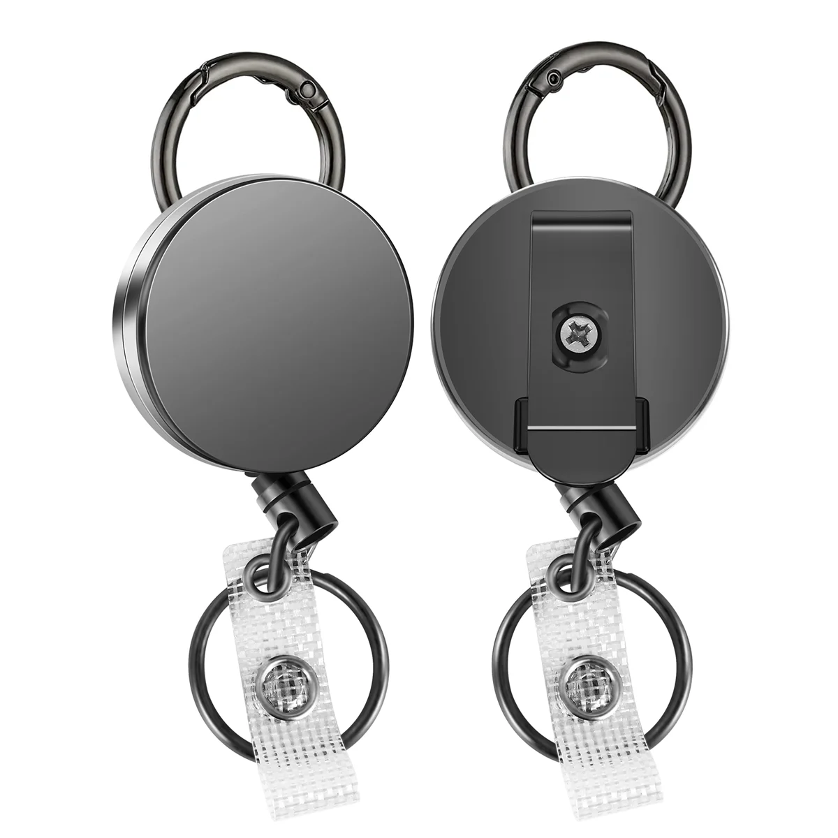 

2 Pack Heavy Duty Retractable Badge Holder Reels, Metal ID Badge Holder with Belt Clip Key Ring for Name Card Keychain