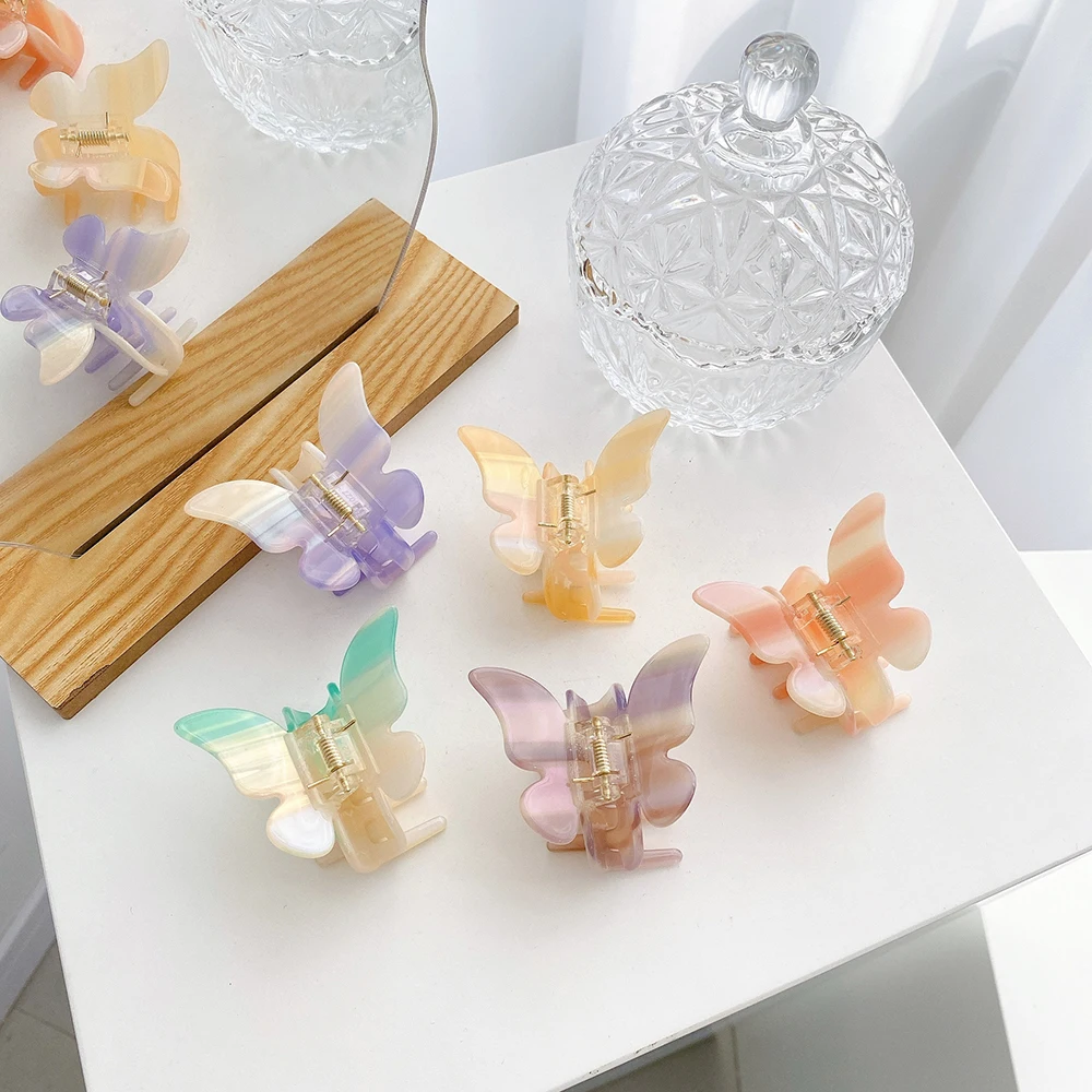 2022 Korea Fashion New Butterfly 5CM Colourful Hair Clip Accessories Acetate Acrylic For Women Girls Medium Hairpins Headwear jewelry display stand mini metal earring display rack acrylic large medium small size earrings necklace bracelets placement rack