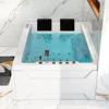 Bathtub, 73'' Whirlpool Tub Water Massage Two Person Jetted Bathtub 3 Sided Apron Corner Whirlpool Tub with 22 Water Jets 6