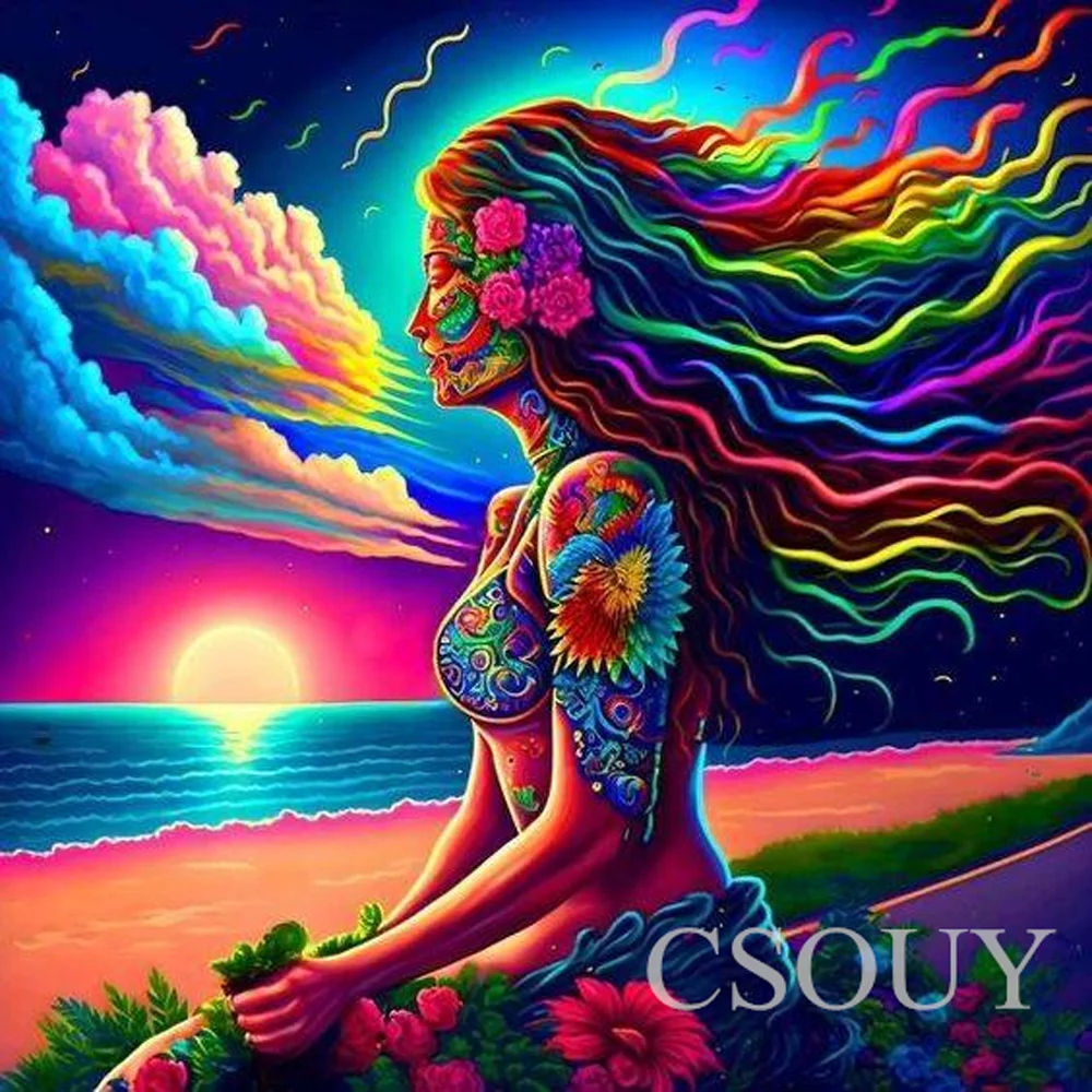 

Crystal Full Square AB Diy Diamond Painting Cross Stitch Colored Hair Beauty Crystal Mosaic Embroider Needlwork Rhinestones Home