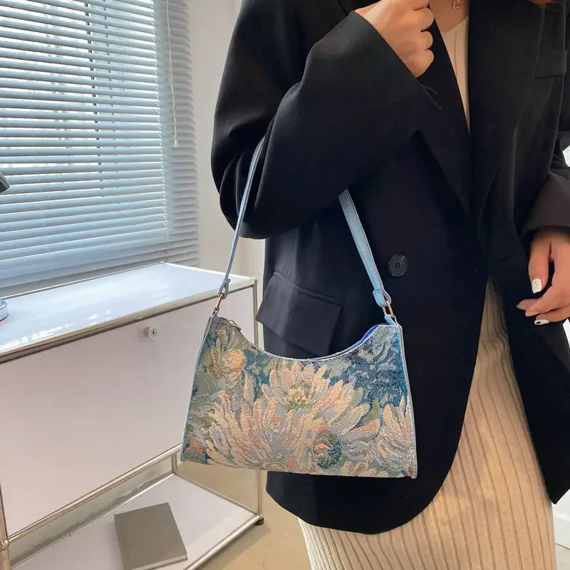 Fashion Oil Painting Shoulder Bag For Women Spring New Armpit Handbag Designer Underarm Bag Shopping Tote Handbag Purse