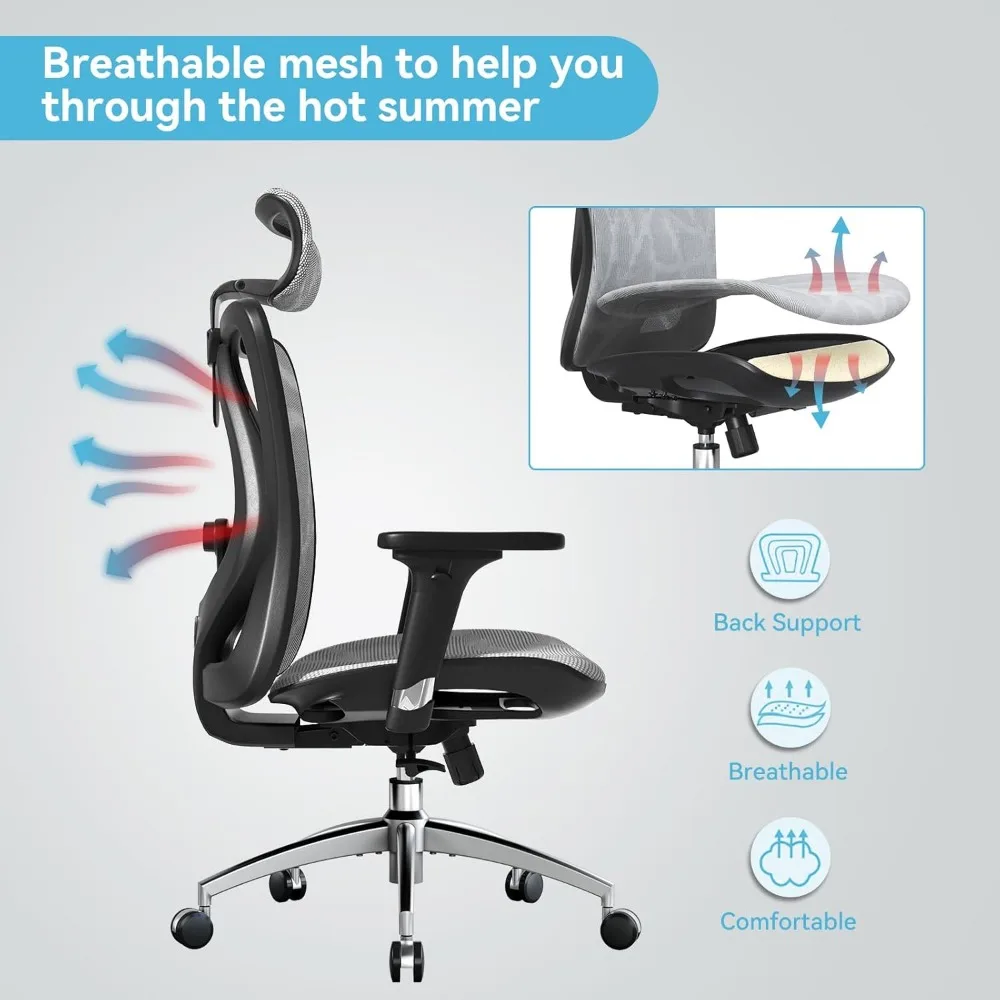 M57 Ergonomic Office Chair with 3 Way Armrests Lumbar Support and Adjustable Headrest High Back Tilt Function Grey 4