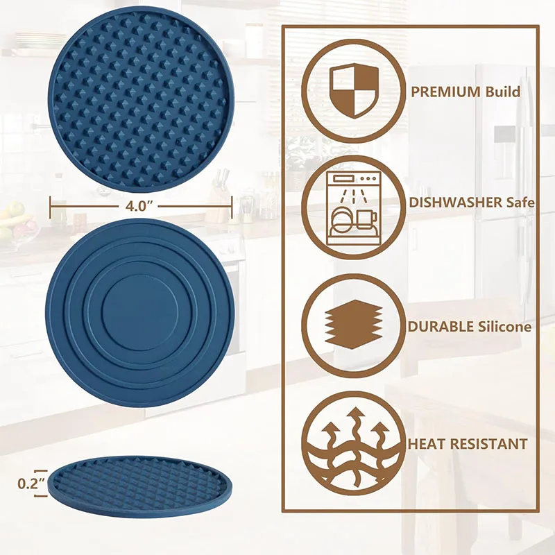 6PCS Silicone Coasters with Stand Tabletop Non-slip Drink Coasters Dishwasher-safe Heat-resistant