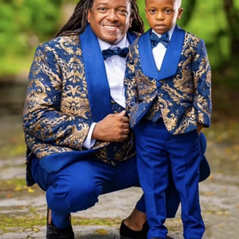 

Father And Son Jacquard Suits For Men Wedding Kids Birthday Party Prom Formal Outfits Sets Groom Tuxedo 3 Pieces 2023