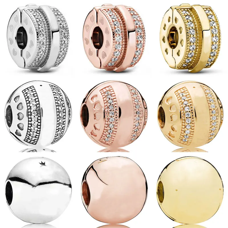 

Original Sparkling Stripes Lines & Hearts Slick Ball Clip Charm Bead Fit Pandora 925 Sterling Silver Bracelet Jewelry