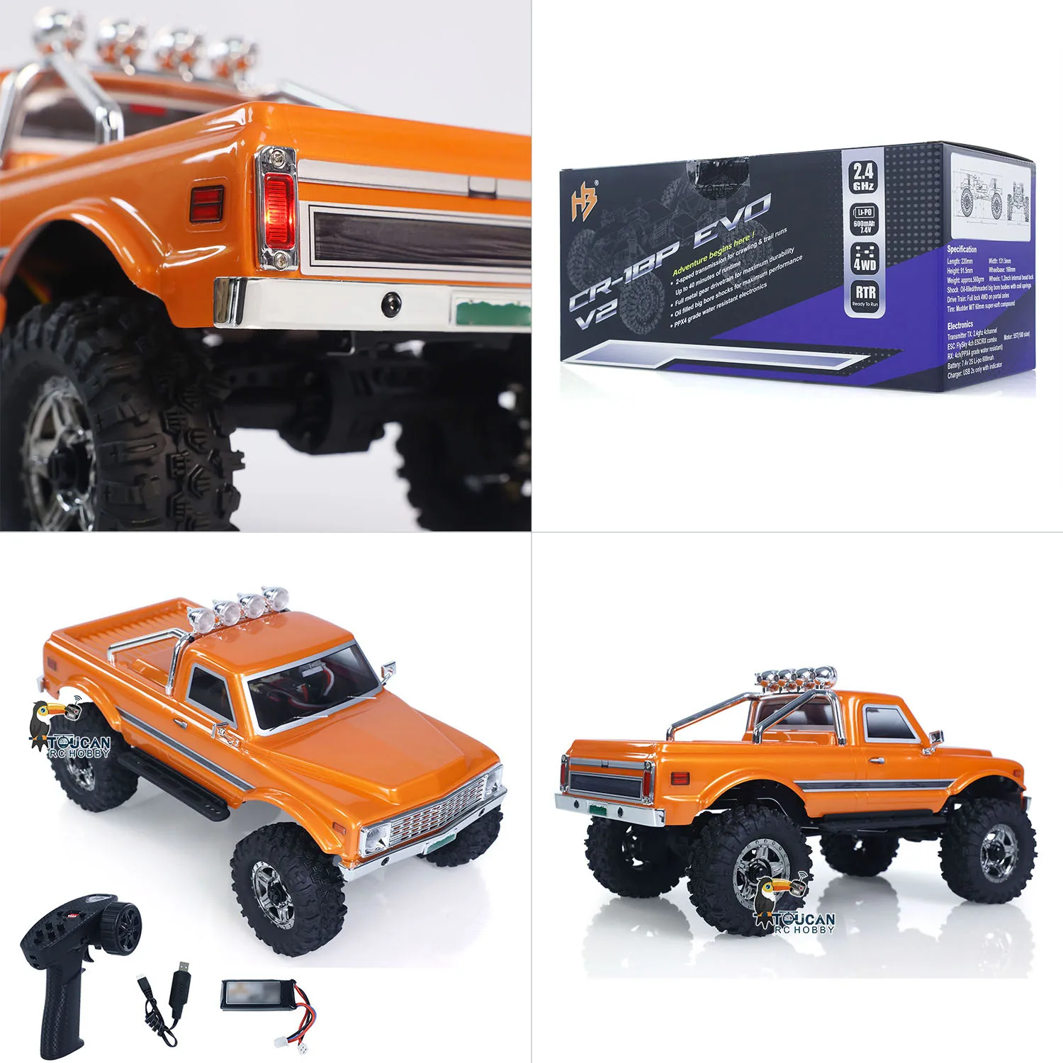 Hobby Plus CR18P Convoy EVO V2 1/18 RC Rock Crawler 2 vitesses RTR Orange