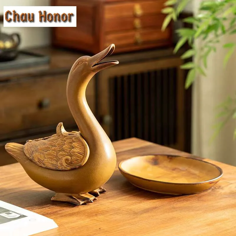 Antique Duck Shaped Ceramic Incense Holder Incense Waterfall Mosquito Coil Holder Scented Aromatic for Tea Accessorie Collection