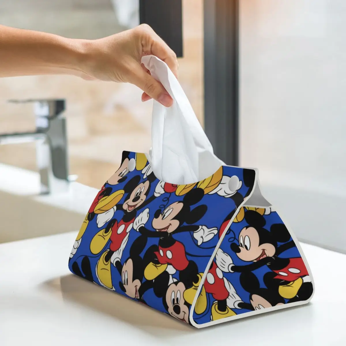 Custom Minnie Mickey Mouse Tissue Box Holder Rectangular Cartoon PU Leather Facial Tissue Box Cover for Car Office 6