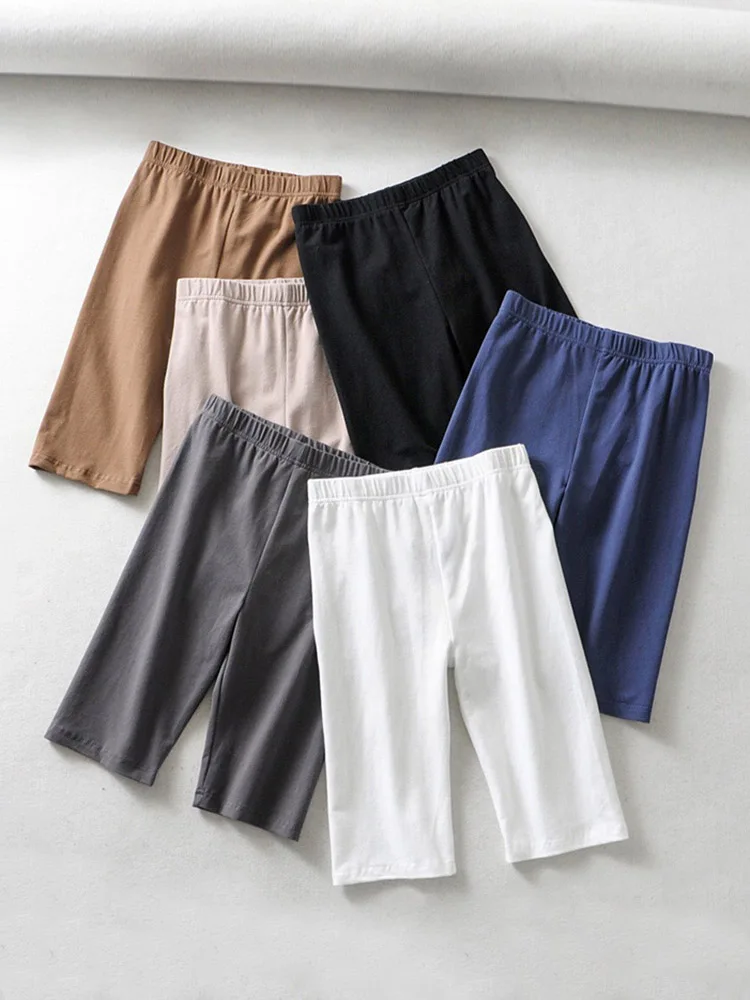 sexy women cotton high waist elastic pure color slim Knee-Length bike shorts female 1