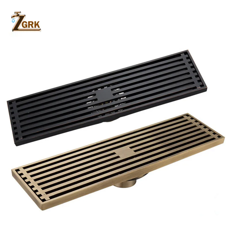 Zgrk-euro Estilo Floor Drain Bronze Antigo Banheiro Linear Chuveiro 8*30cm Filtro de Arame Arte Tampa Esculpida Drenagem de Resíduos