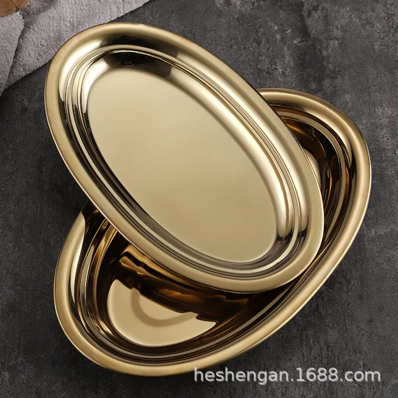 Stainless Steel Oval Plate Egg-shaped Steamed Fish Plate Korean Gold Plate Barbecue Rice Noodle dining dish