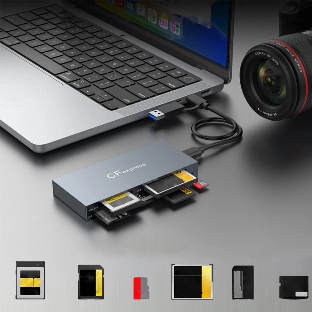 멀티 메모리 카드 리더기, 케이블 포함, 6 in 1 CFexpress 타입 B, CF, XD, MS, SD, TF CF Express B 카드 리더, Windows XP MAC OS용