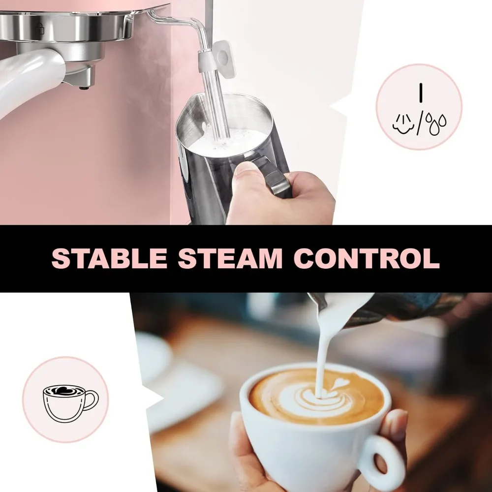 Professional Espresso Machine 20 Bar, Espresso Maker with Milk Frother Steam Wand, Stainless Steel Home Coffee Machines 4