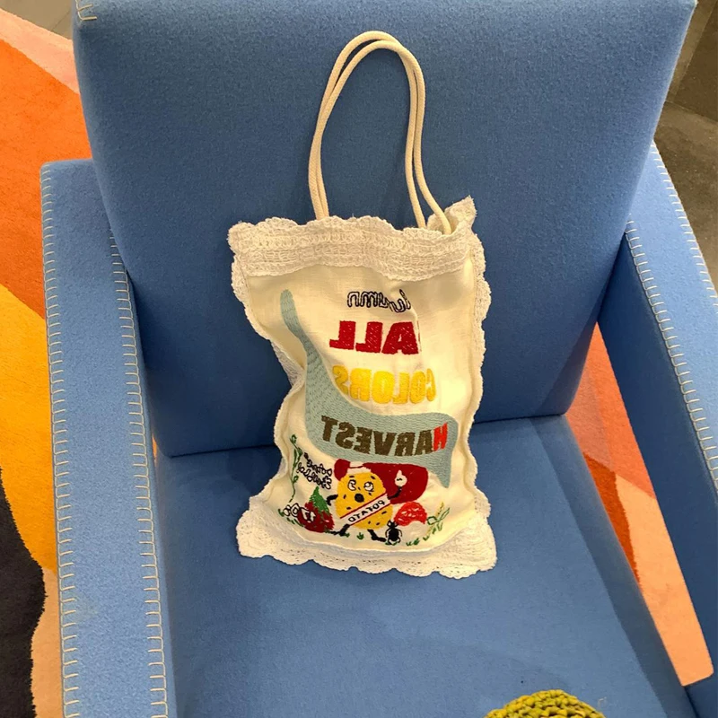 Women's Shoulder Bag New Creative Cartoon Potato Pattern Embroidery Shoulders Bag Casual Fashionbale Versatile Canvas Handbags
