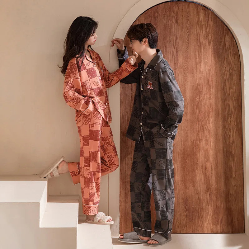 New Sleepwear Couple Men Women Matching Home Suits Cotton Pjs Cardigan Leisure Nightwear Pajamas for Autumn Spring pijama mujer