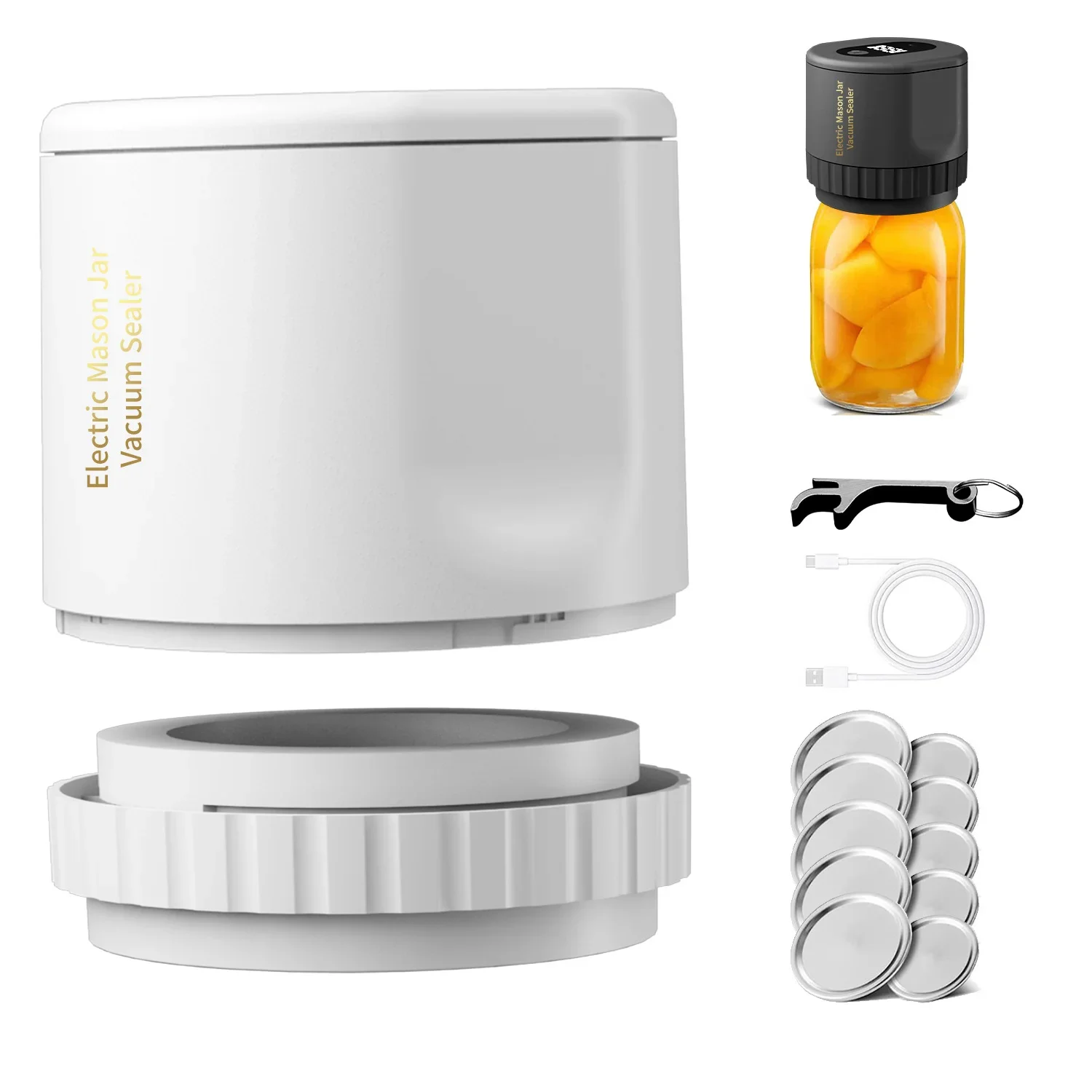 Portable Electric Mason Jar Vacuum Sealer Food Storage Kit for Wide-Mouth and Regular-Mouth Mason Jars Fermentation with Mason 6