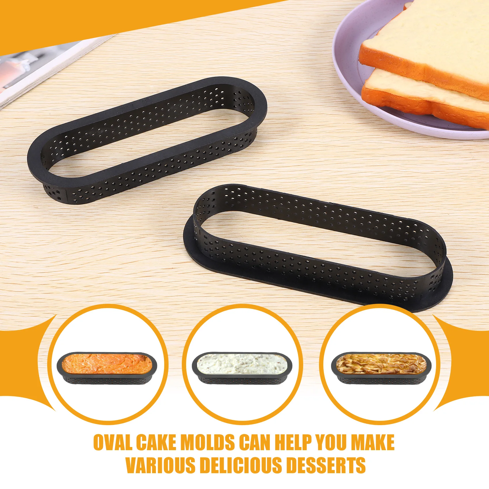 12 Pieces Oval Tart Rings Heat-Resistant Perforated Cake Mousse Ring Non Stick Bakeware Tart Mini Cake Mold Rings