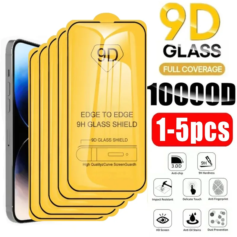 9D حامي الشاشة 1-5 قطعة الزجاج المقسى آيفون 15 14 13 12 11 برو ماكس زجاج واقي آيفون X XR XS ماكس 7 8 14 زائد