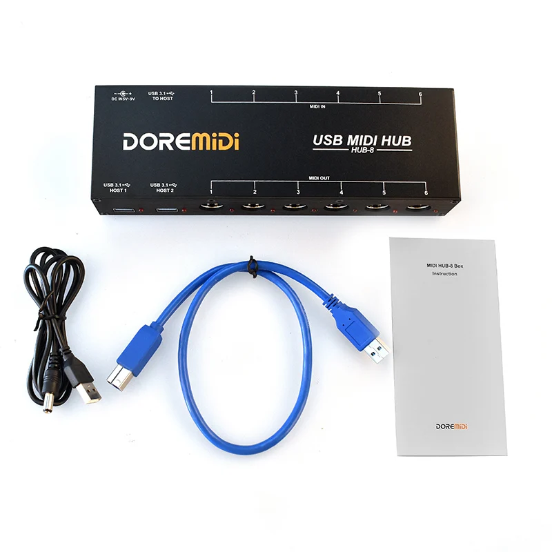 DOREMiDi MIDI HUB-8 Box (HUB-8)은 고성능 USB 3.1 MIDI 허브입니다.