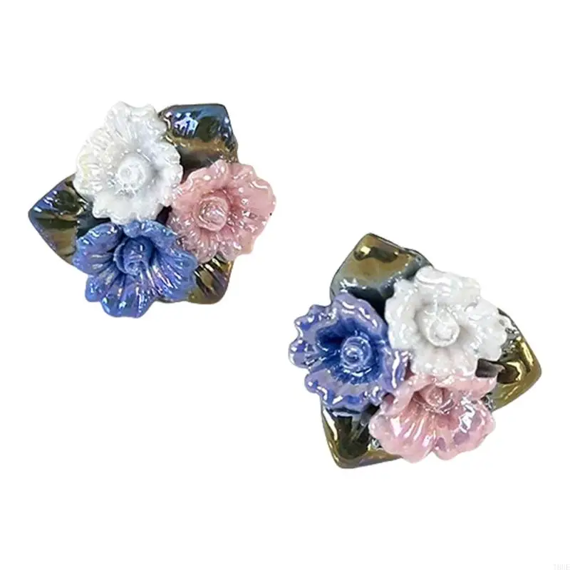 T8UE Stylish Ceramic Rose Earrings Portable for Women Porcelain Floral Jewelry 3