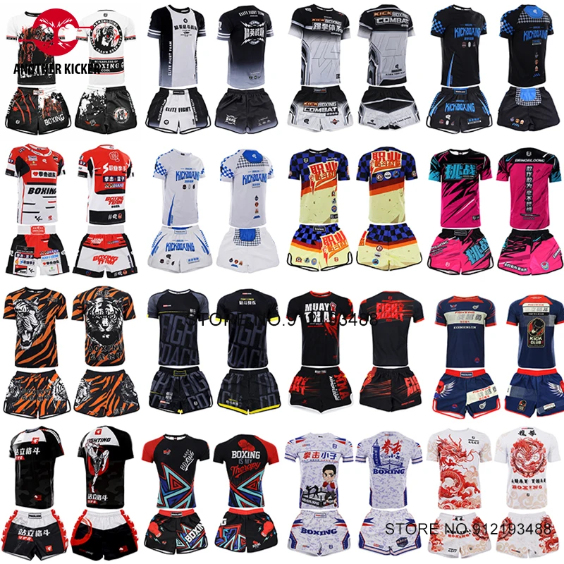Boxing Shorts and T Shirt Set Muay Thai Shorts Men Women Quick Dry Fighting Kickboxing Pants Gym Martial Arts Training Uniform