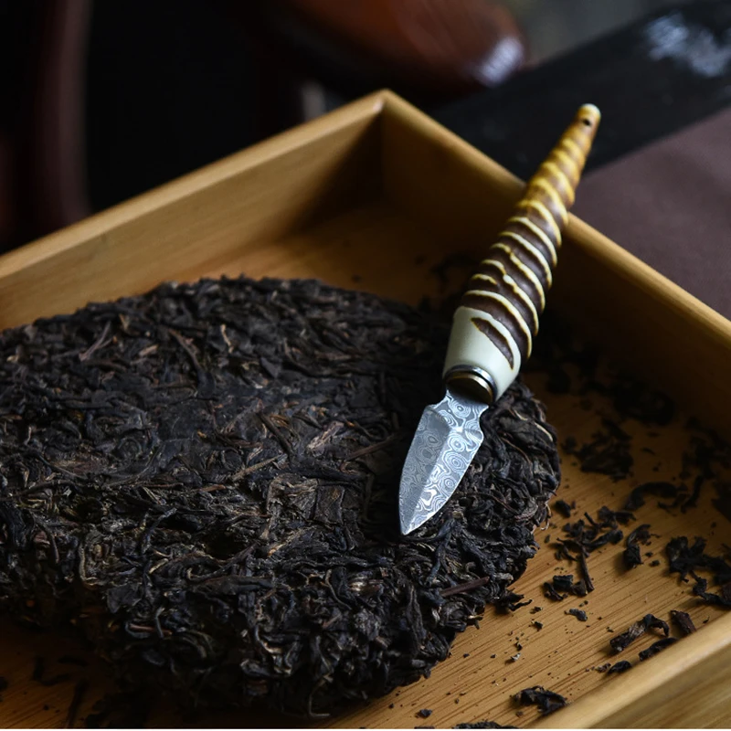 Description Picture 6 of itemNEW 1Pcs Stainless Steel Chinese Puer Tea Needle Cutter Unique Antler handle Damascus Tea Knife