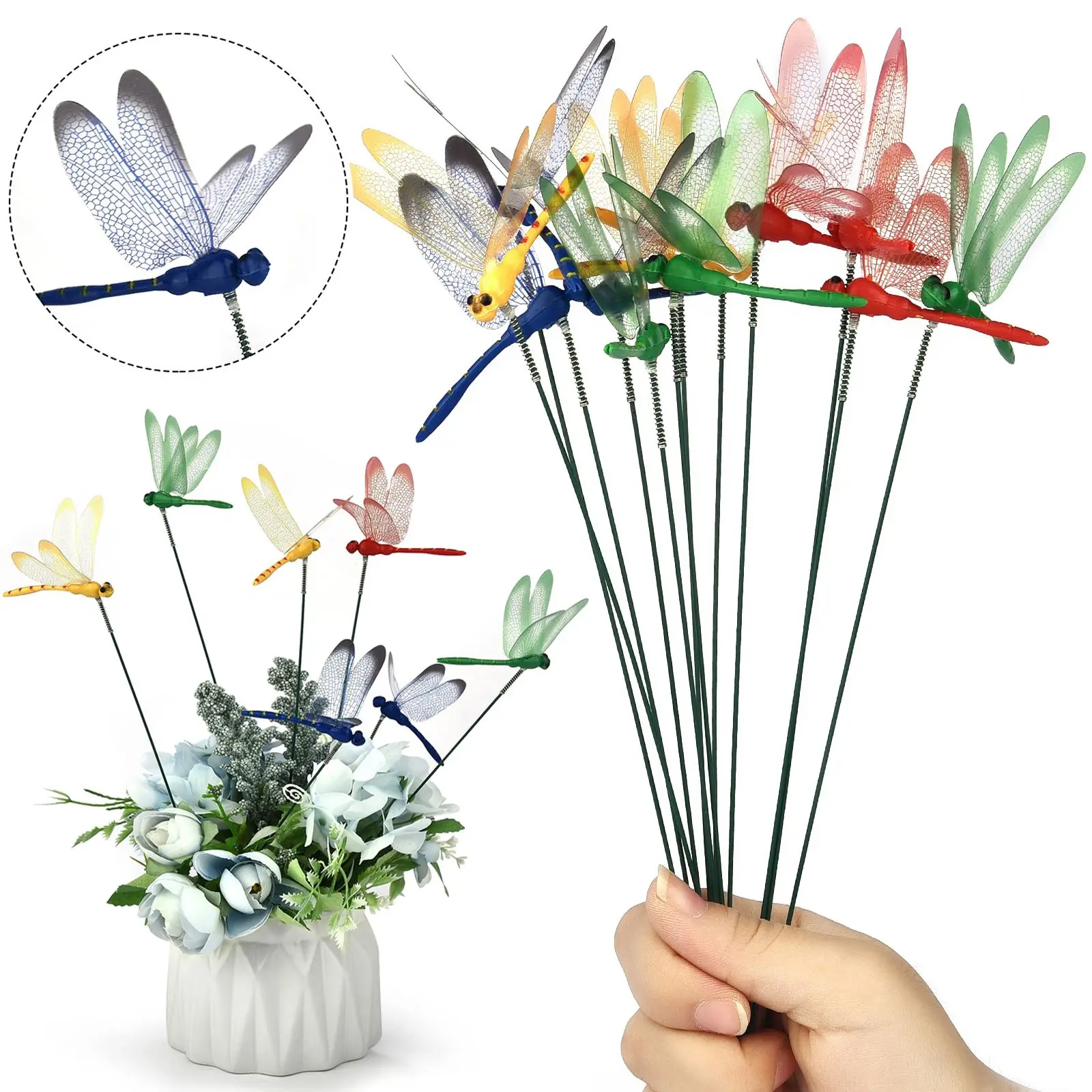 10/15pcs 3D Dragonfly Garden Yard Planter Dragonfly Flower Arrangement Colorful Dragonfly