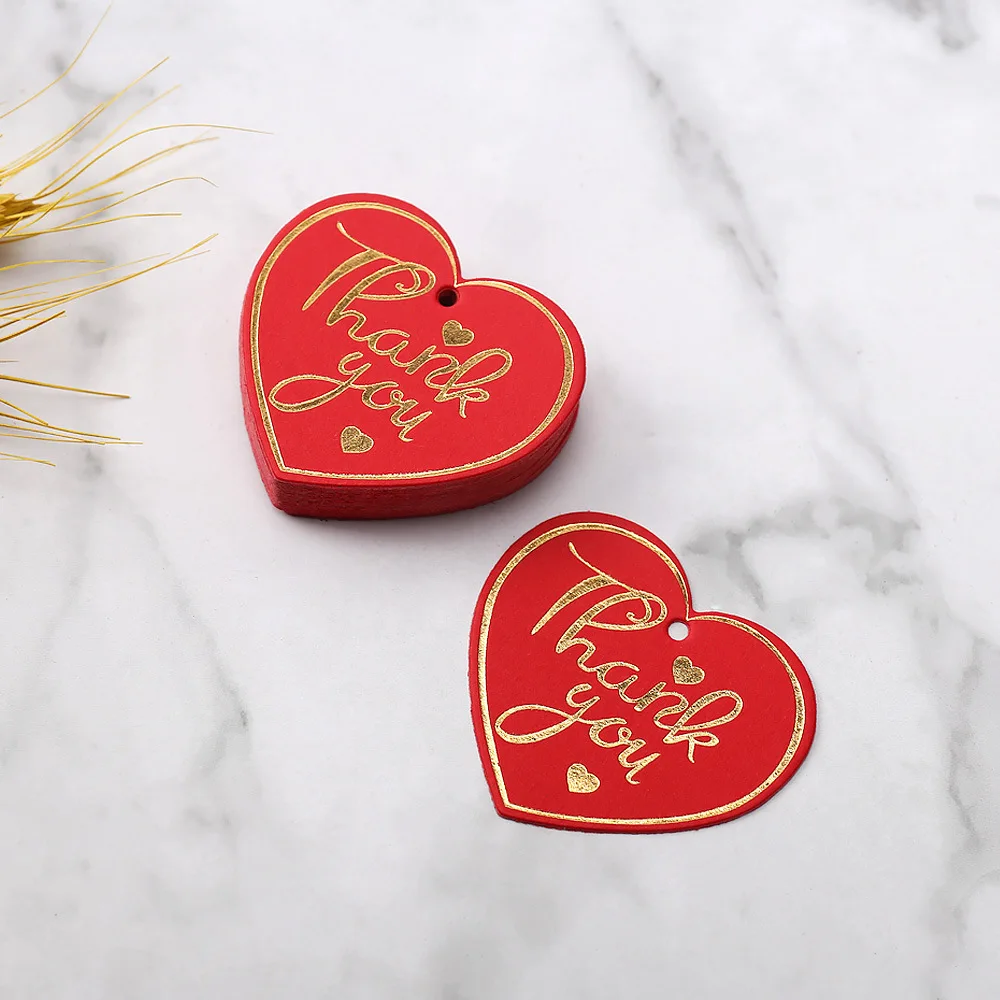 100pcs Heart Shaped Thank You Tags Red White Black Paper Cards Labels Gift Bags Hang Tag Wedding Birthday Xmas Party Supplies