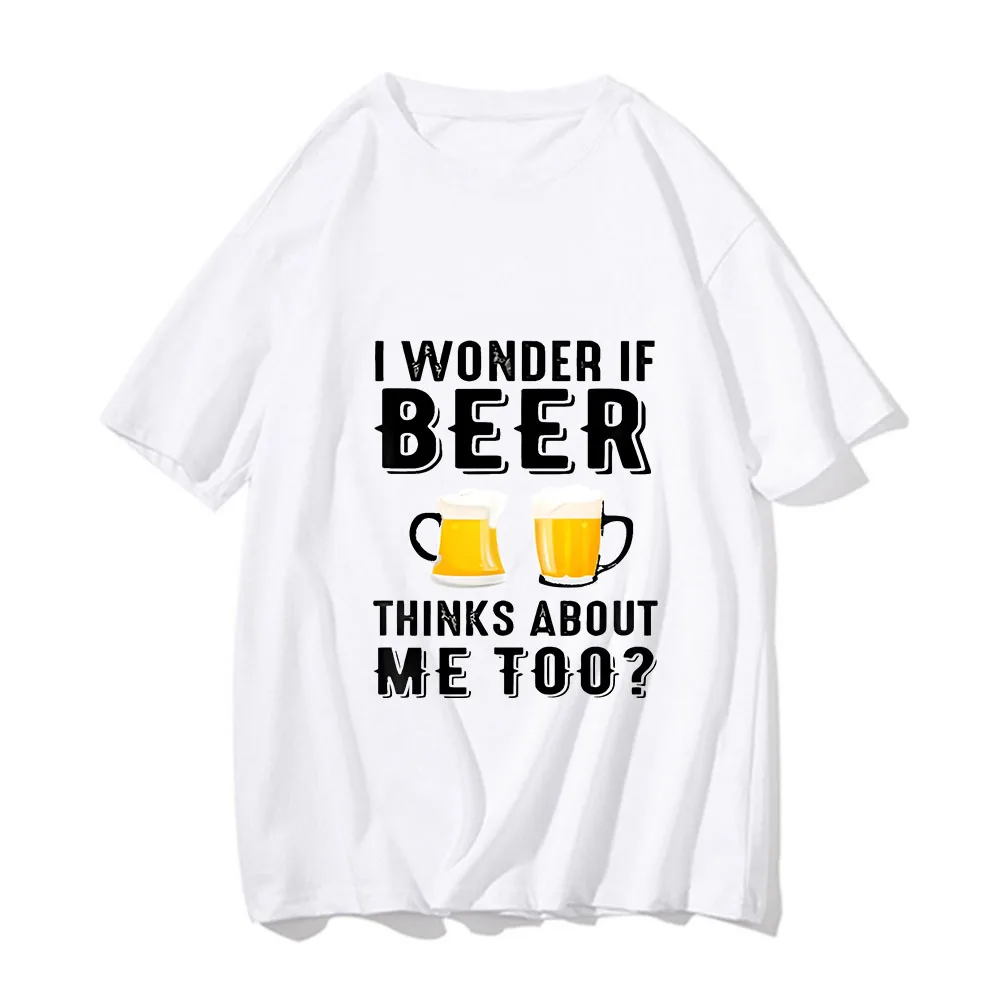 

L Wonder If Beer Thank about Me To Fuuny Letter Men T Shirt Retro Graphic Tshirts 100% Cotton Unisex Summer Short Sleeve Soft