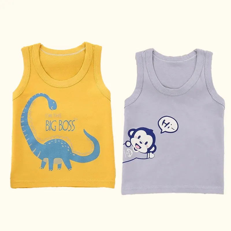 Kids Tops Summer Kids Tops Clothes Tank Sleeveless Breathable Cotton Children T-shirt Vest Top Clothing Outfit Cartoon Boys Girls 0-7Years