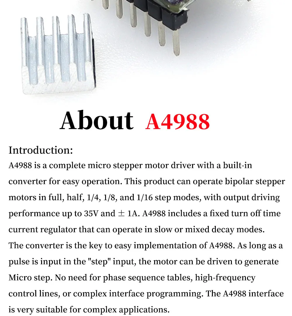 Description Picture 6 of item3D Printer Parts A4988 DRV8825 Stepper Motor Driver With Heat sink For SKR V1.3 1.4 GTR V1.0 RAMPS 1.4 1.6 MKS GEN V1.4 board