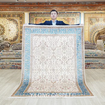 4.5'x6.5' Tabriz Silk Carpet Blue All Over Handmade Exquisite Turkish Silk Rugs (HF314B)