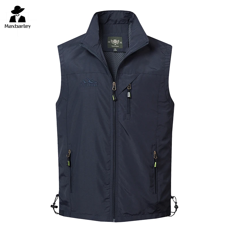 Spring and Summer Thin Middle and Elderly Casual Vest Men's Solid Standing Neck Breathable sleeveless Large Loose Shoulder Coat