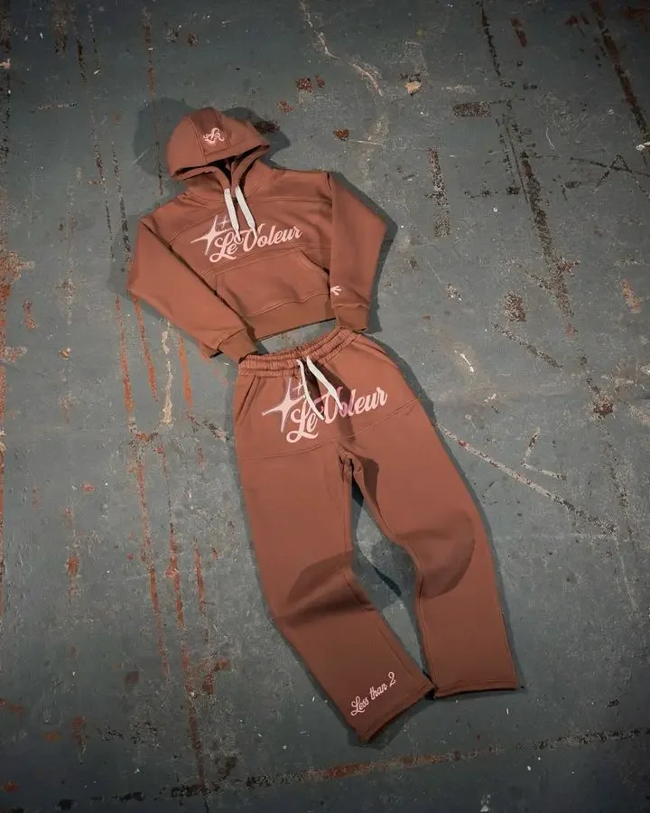 European and American High Street Retro Clothing Simple Oversized Hoodie Ports Suit Printed Solid Color High-waisted Sweatpants 3
