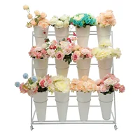 3 Layers Flower Display Stand Movable Modern Metal Plant Shelf with 12Pcs Flower Buckets & Wheels for Home Garden Patio Balcony 1