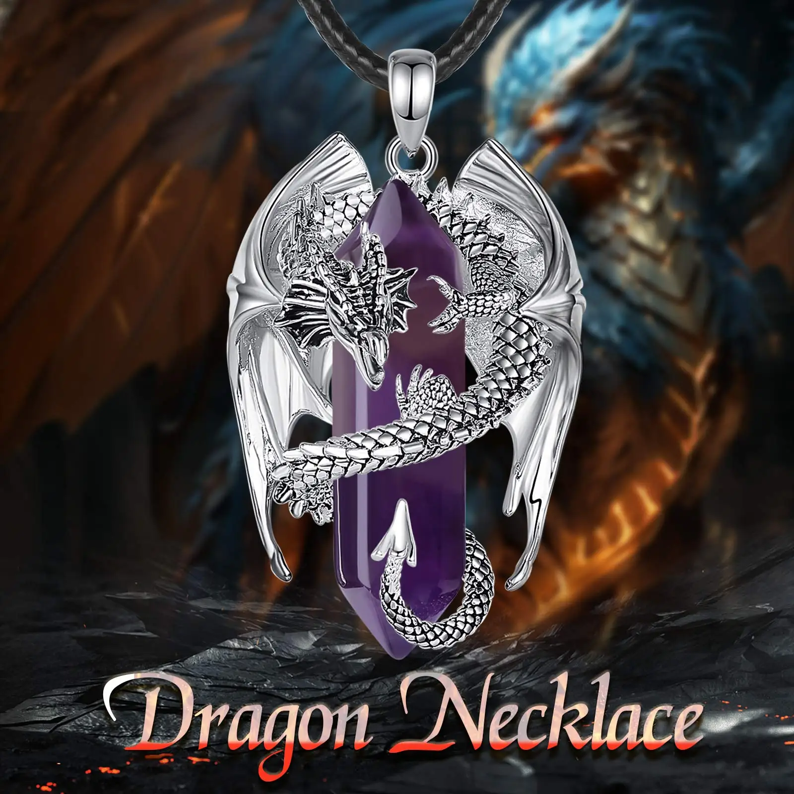 Pendant Necklace Eudora Dragon Twining Hexagonal Amethyst Prismatic For Man