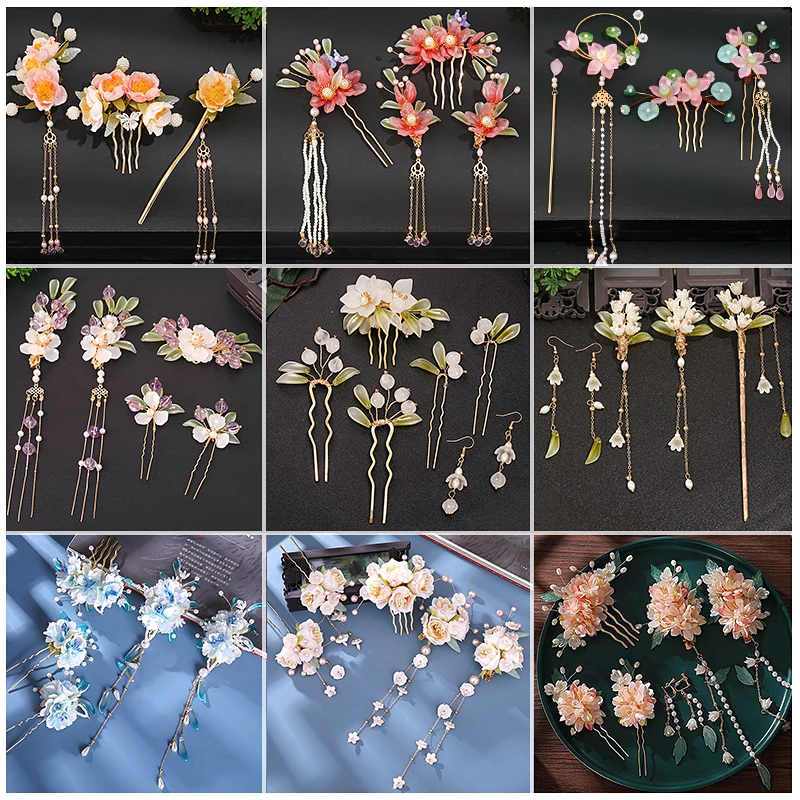 

Ancient Style Han Chinese Clothing Headdress Hair Clasp Ornament Silk Yarn Hair Accessories Girl Hair Comb Barrettes