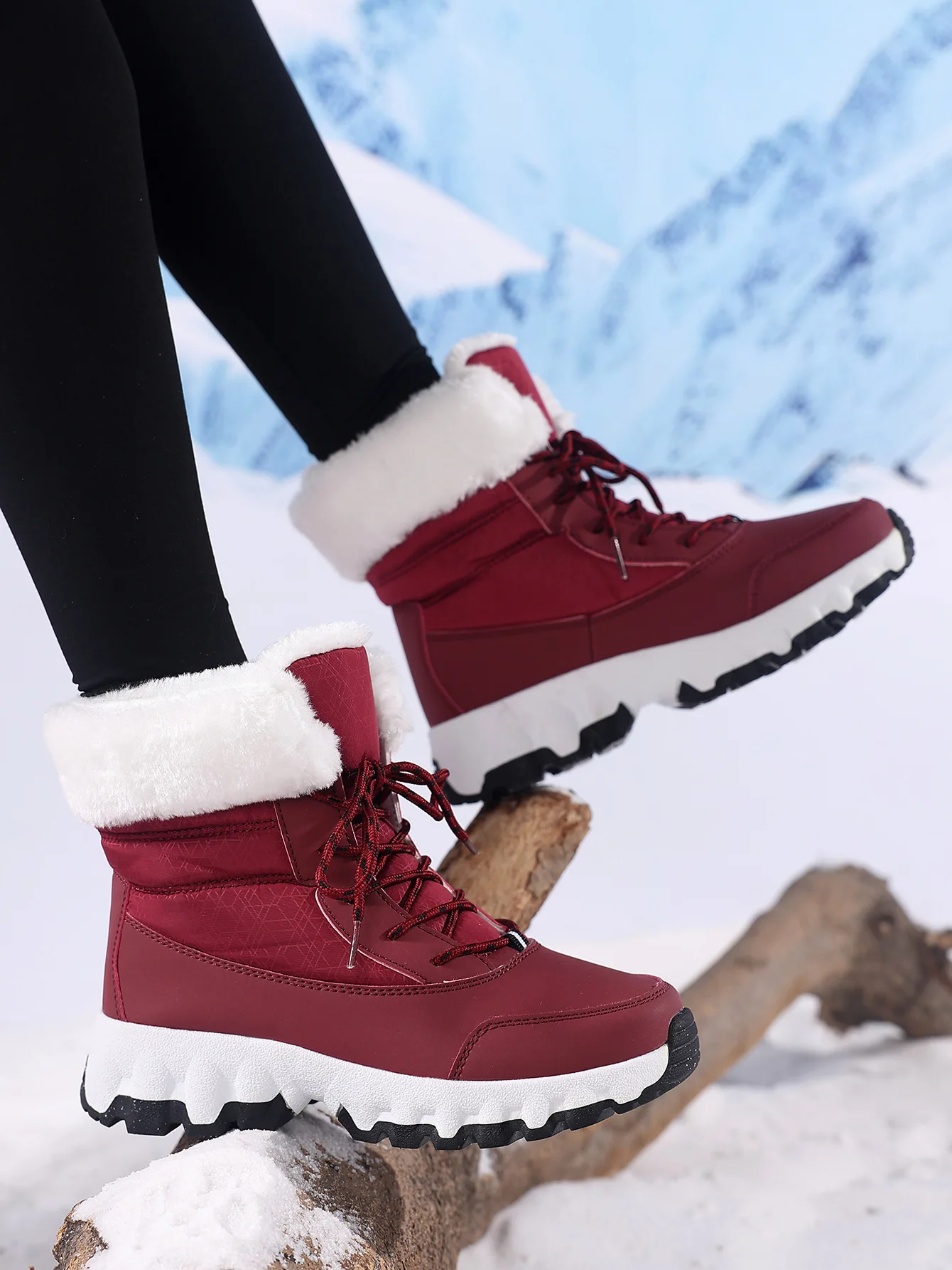 Bottines de neige à plateforme pour femme fourrées à lacets_voghion.com