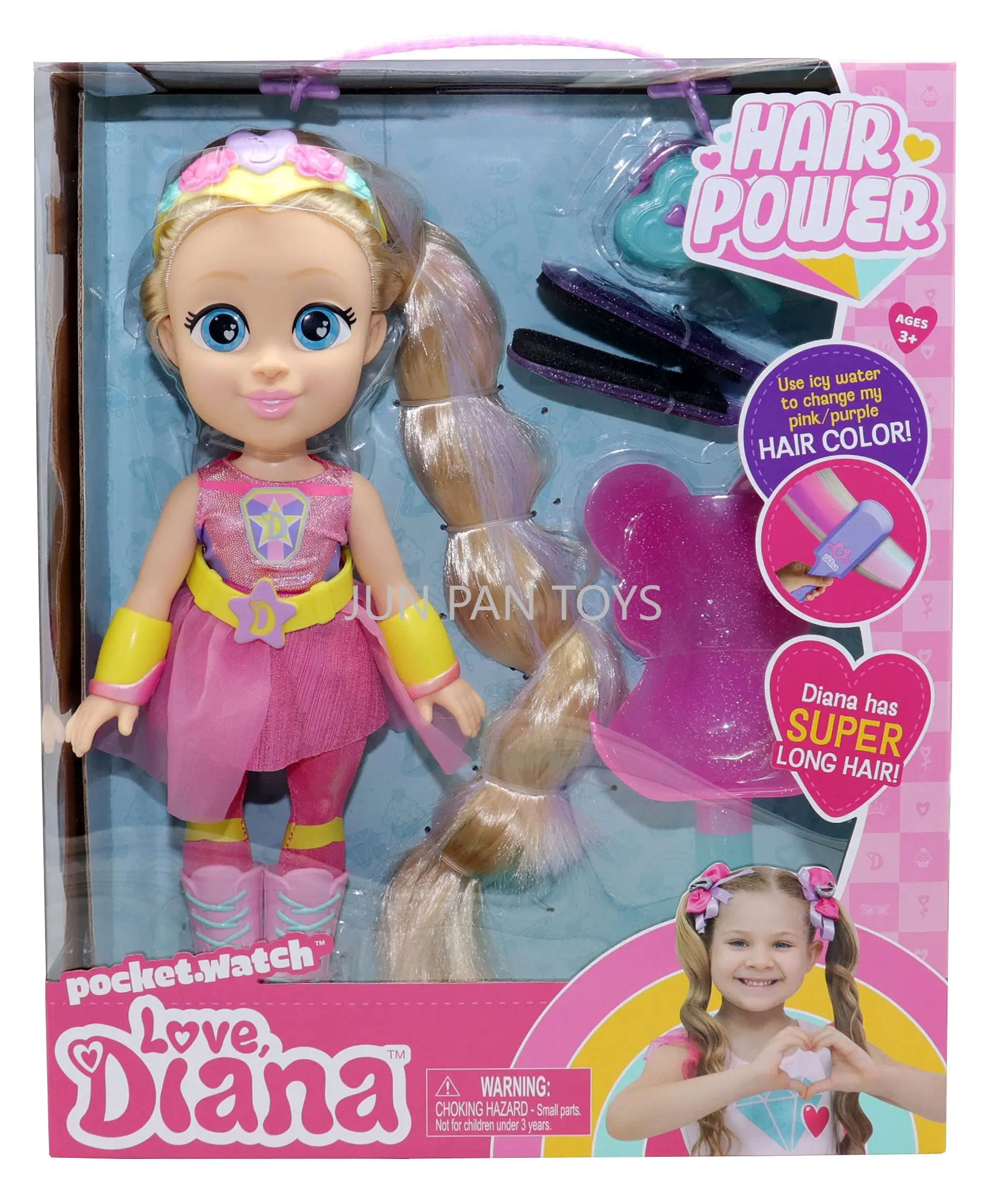 thumbnail image 1 of Reloj de bolsillo Love Diana Hair Power Mashups Dos conjuntos en uno Linda muñeca de moda Figura de acción Juguetes coleccionables para niños Regalos, 1 of 5