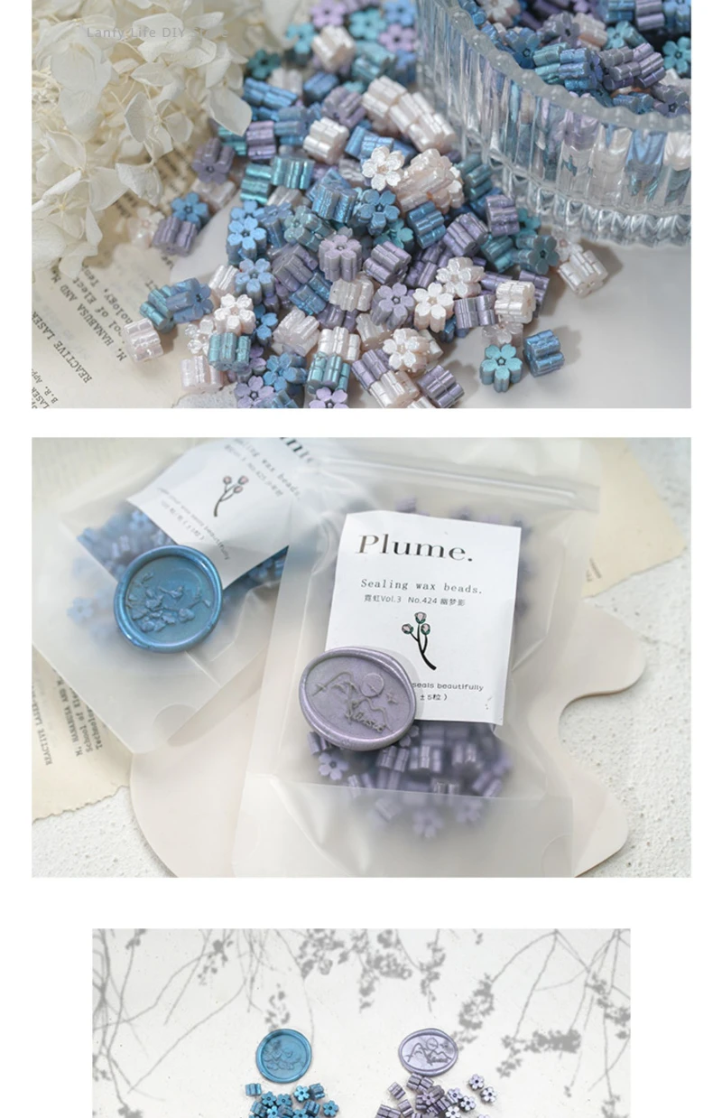 60pcs Sakura Wax Seal Beads INS Glitter Fire Paint Wax Beads DIY Envelope Wedding Invitation Vintage Stamp Craft Supplies