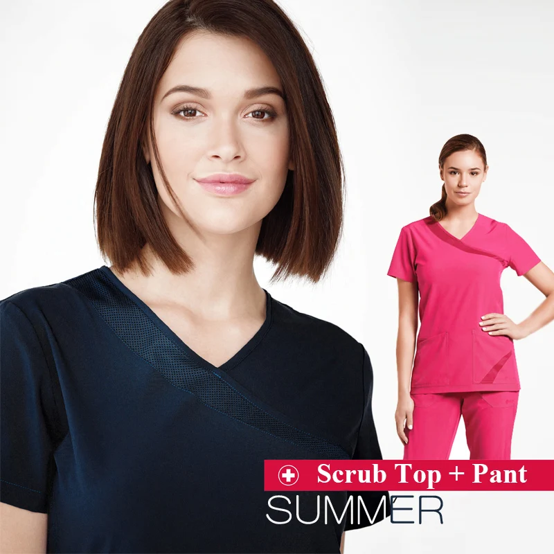 

Women's Medical Scrubs Nursing Scrub Uniform Wrap Mock Hospital Healthcare Uniforms Doctor Top Pant Outlet 18SS051