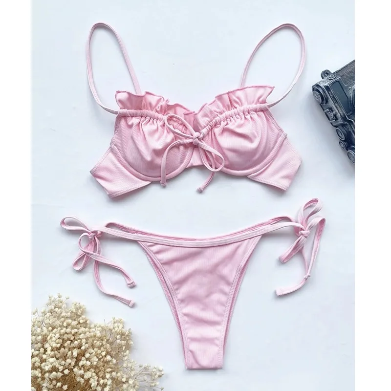 Women's 2 Piece Bikini Sets Backless Push Up Swimsuit Tie Side High Cut Bathing Suit Swimwear Summer
