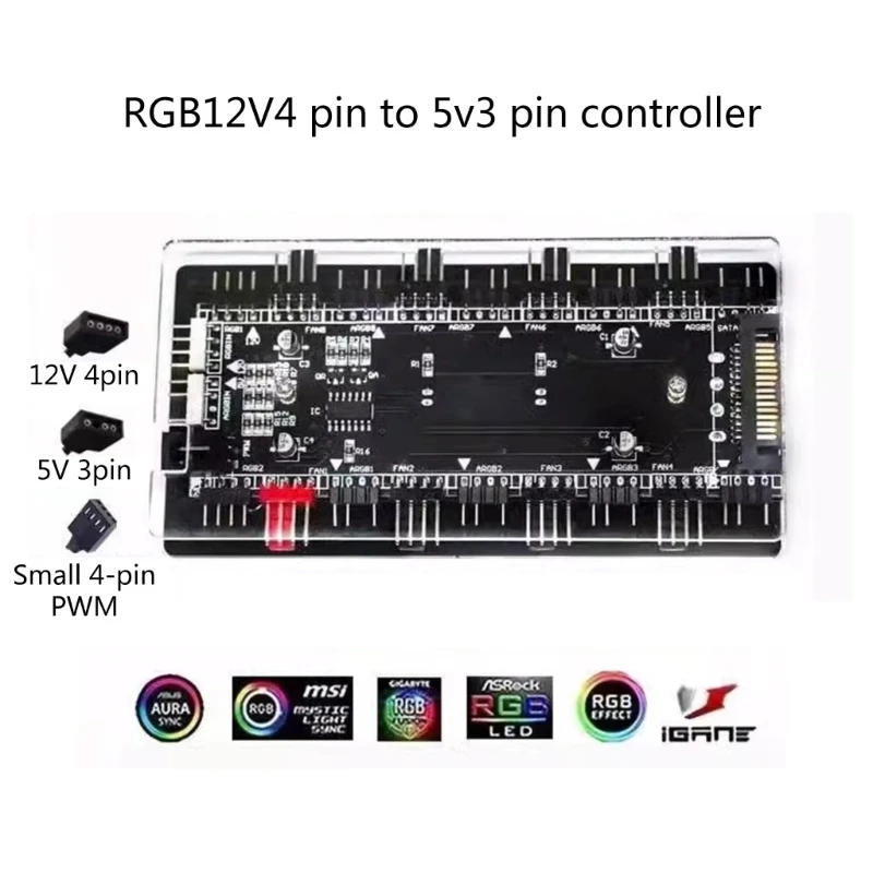 RGB 변환기 12V 4핀 5V RGB 전송 허브 인터페이스 자석 설치 H8WD